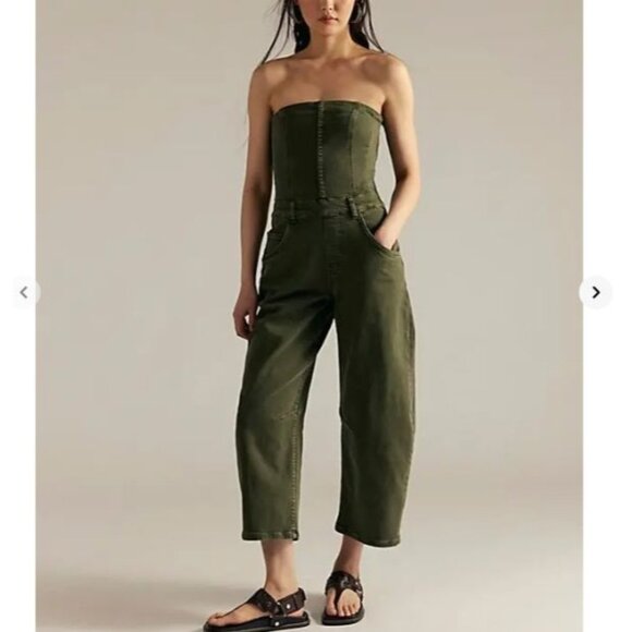 Free People Je Suis Pret Barrel Jumpsuit Womens S Green Casual Corset Boho - Picture 1 of 9